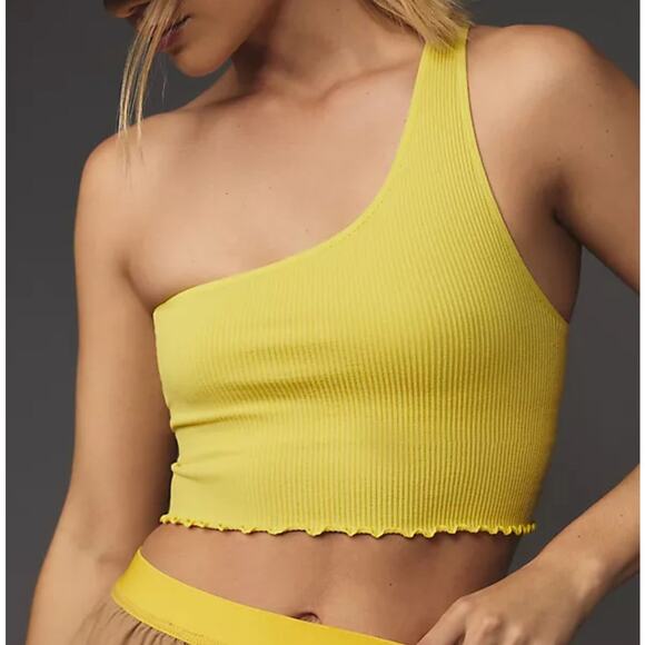 NWT Spiritual Gangster Luna One Shoulder Crop Top Lined Women's Size M/L Yellow - Picture 1 of 5